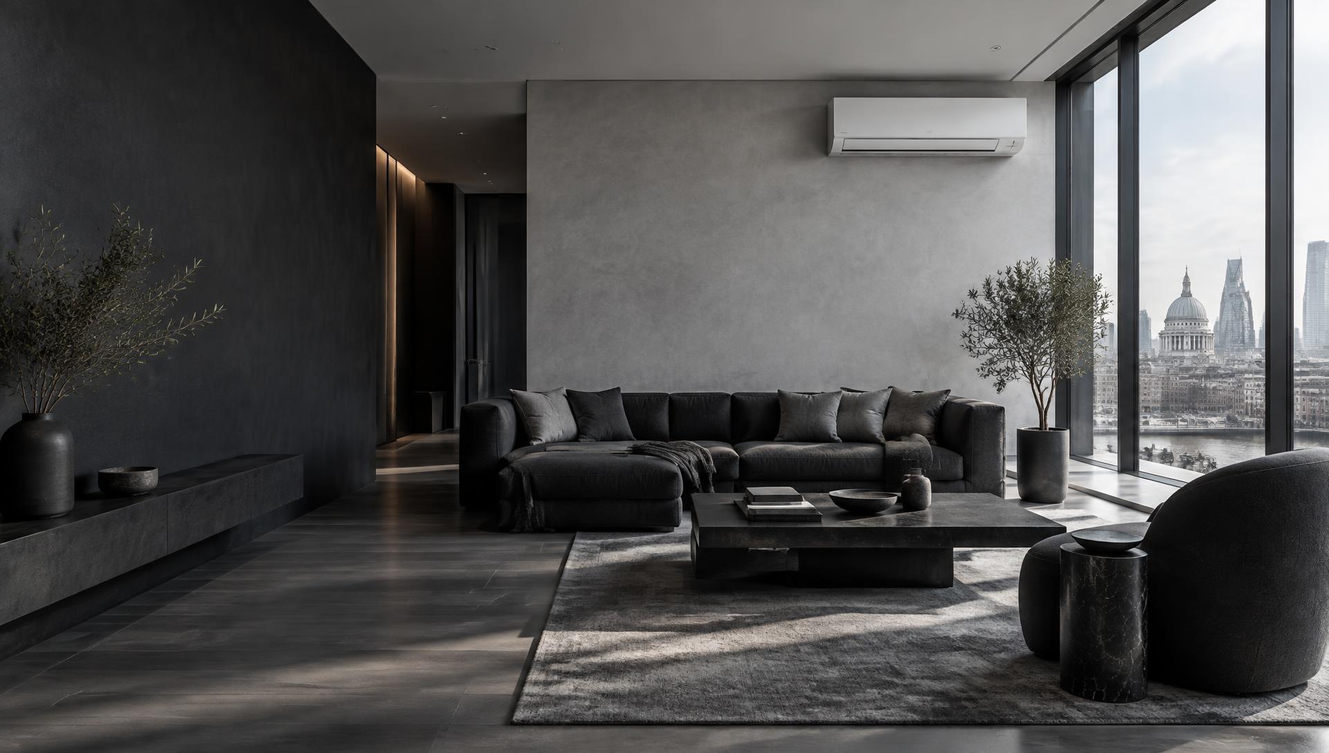 Precisely installed wall-mounted air conditioning in a contemporary London living room